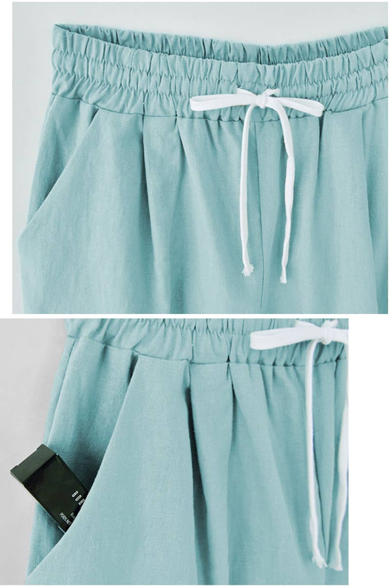 CWBSP0095_ELASTIC WAIST CASUAL PANTS WITH SIDE POCKETS