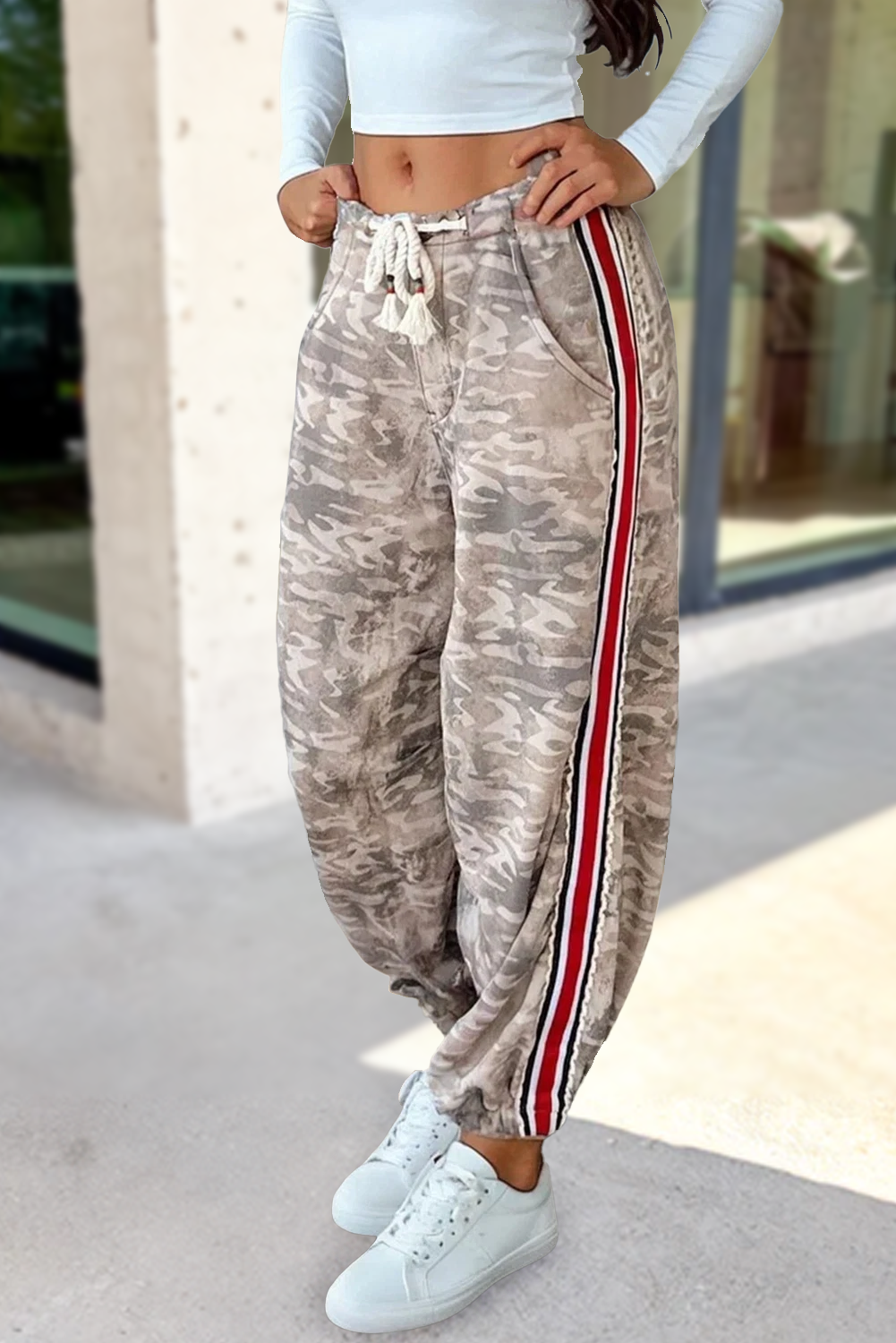 Camo Print Striped Side Drawstring Pants | S-XL