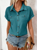 Plain color button-down pleated shoulder shirt