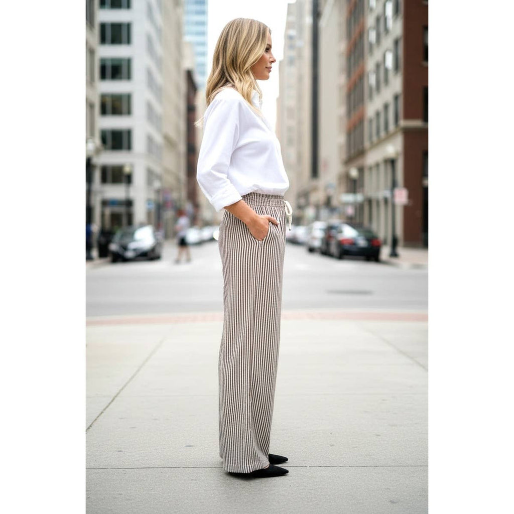 PINSTRIPED DRAWSTRING PANTS