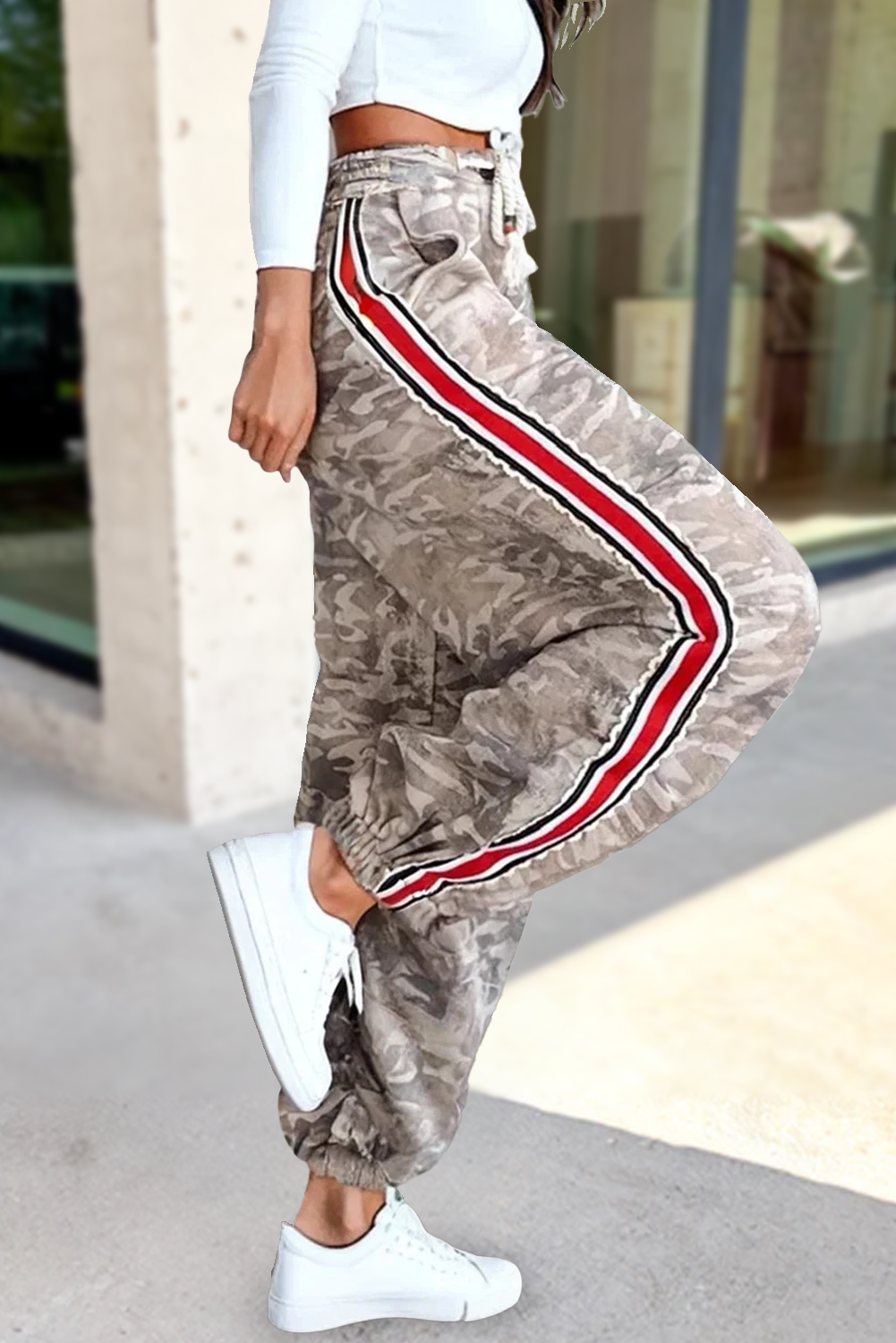 Camo Print Striped Side Drawstring Pants | S-XL