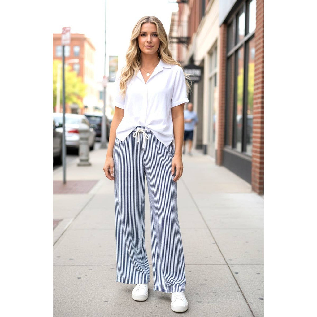 PINSTRIPED DRAWSTRING PANTS