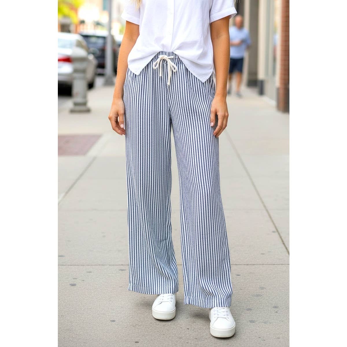 PINSTRIPED DRAWSTRING PANTS