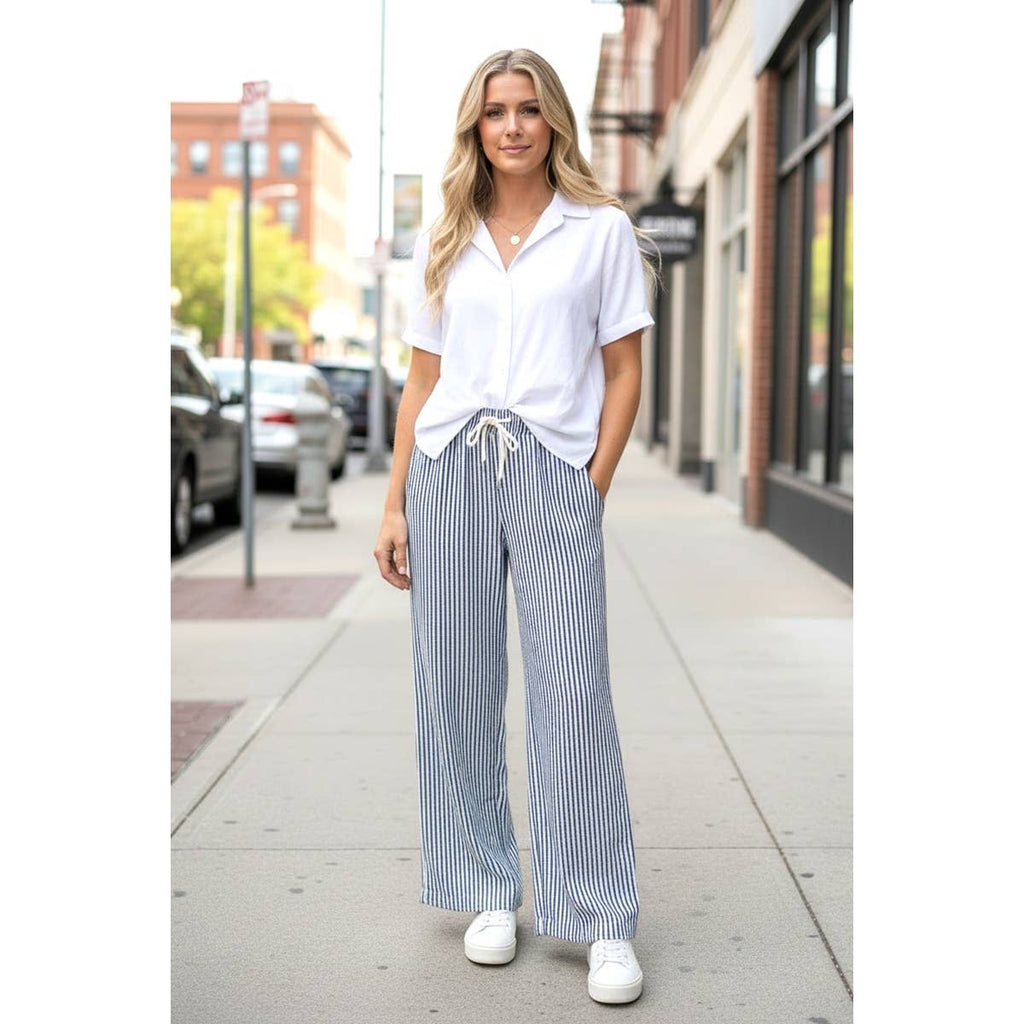 PINSTRIPED DRAWSTRING PANTS
