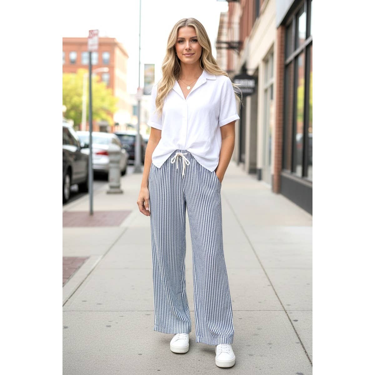 PINSTRIPED DRAWSTRING PANTS