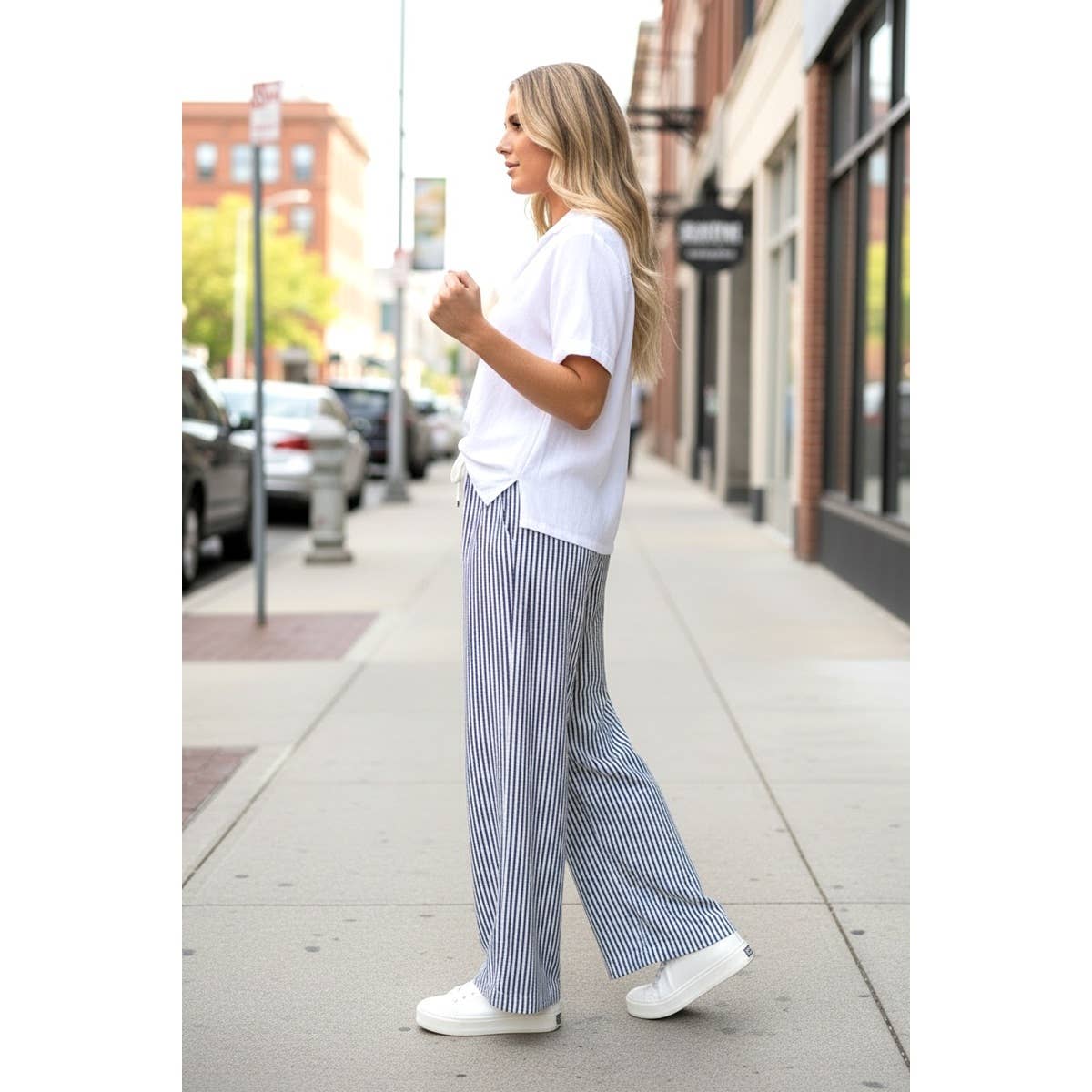 PINSTRIPED DRAWSTRING PANTS