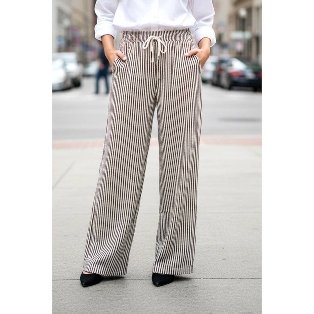 PINSTRIPED DRAWSTRING PANTS