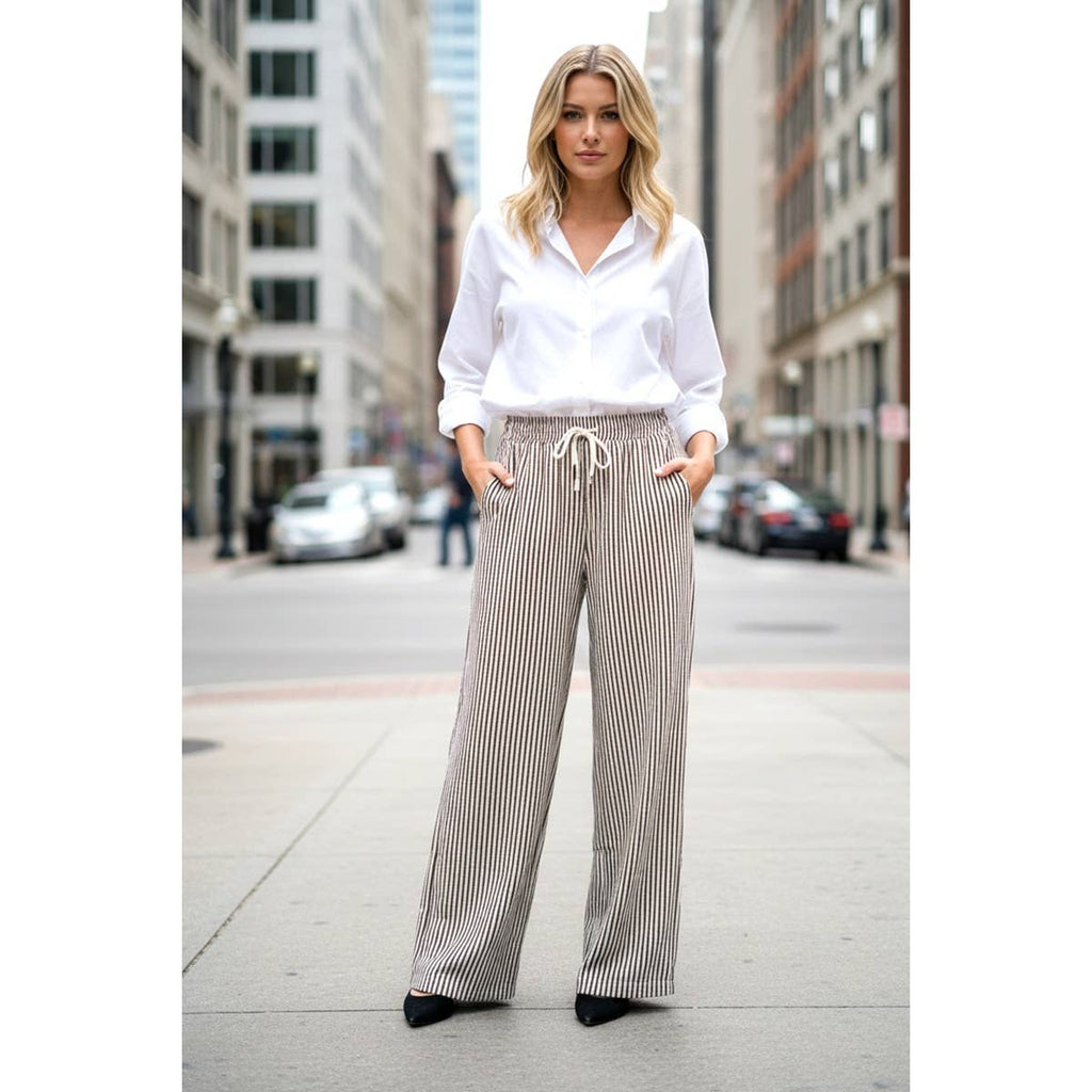 PINSTRIPED DRAWSTRING PANTS