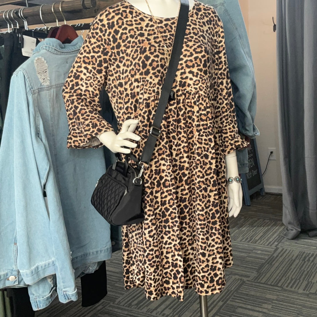Leopard Mid Dress with Ruffle