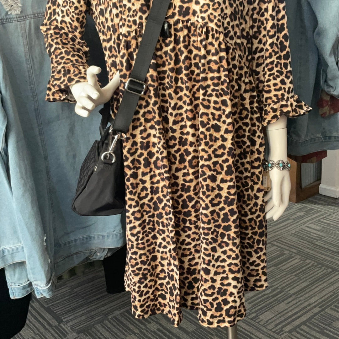 Leopard Mid Dress with Ruffle